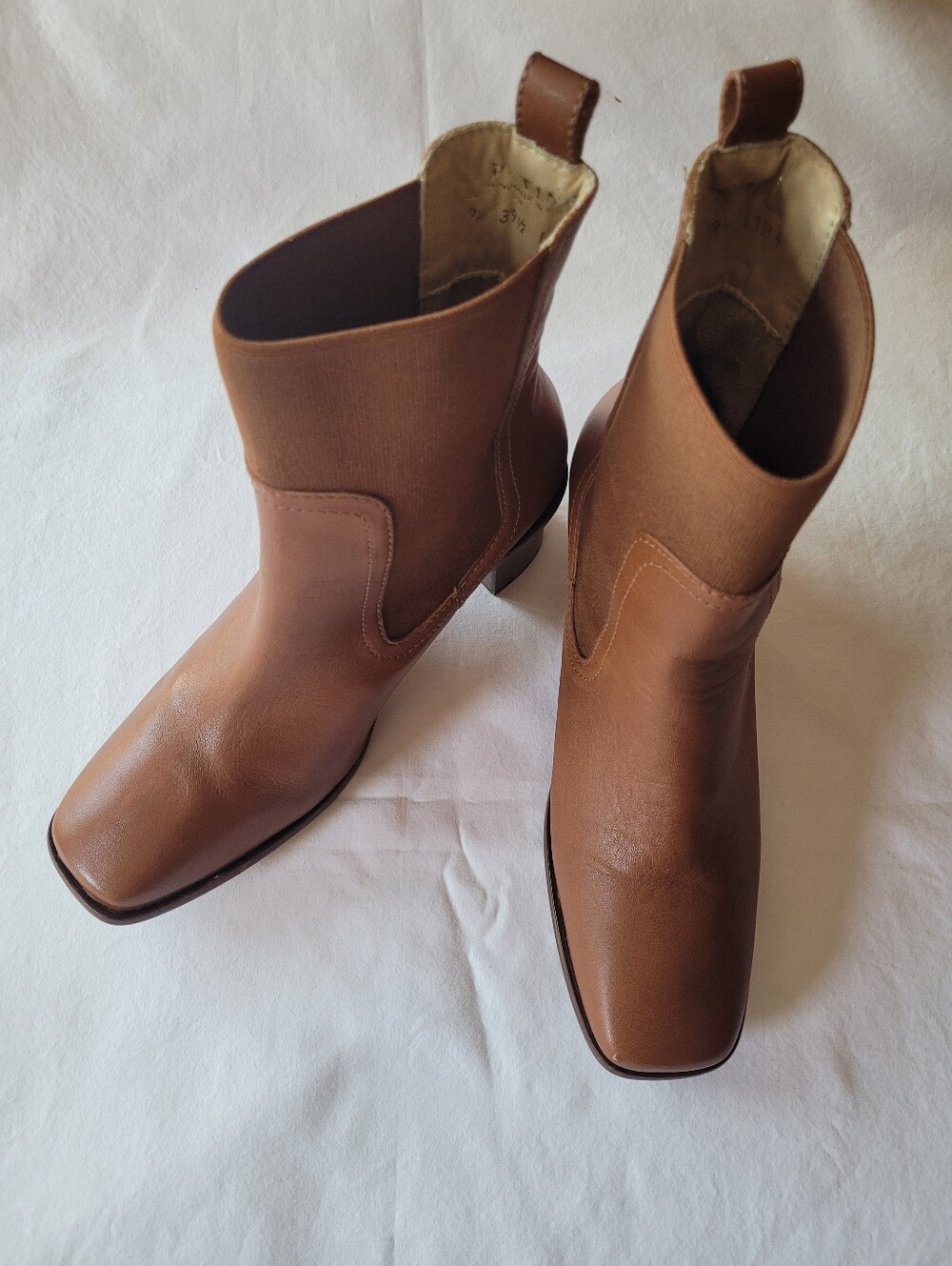 PATINA Women Leather Tan Western Chelsea Boots with Square Toe Size 9.4